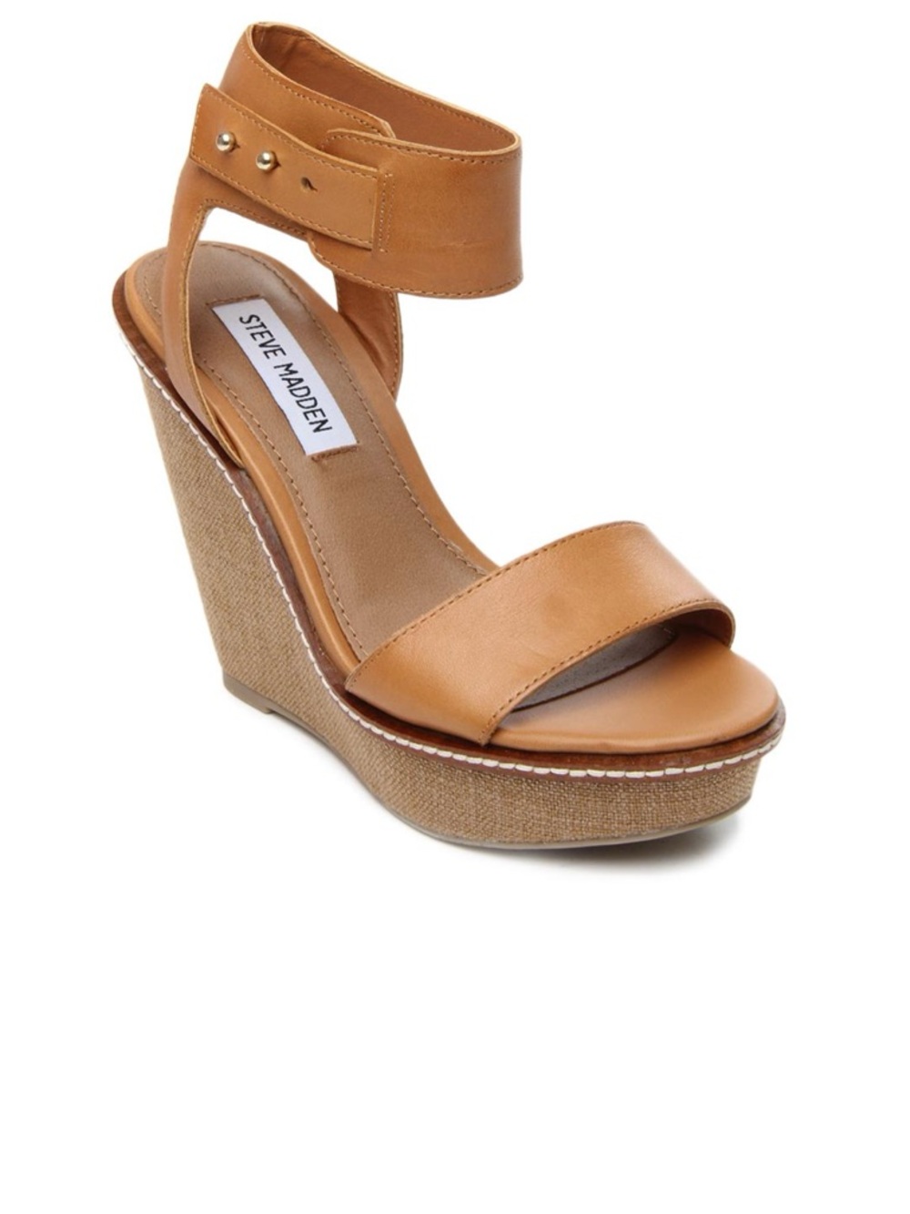 Steve Madden Cognac Tan Ankle-Strap Wedge Sandals